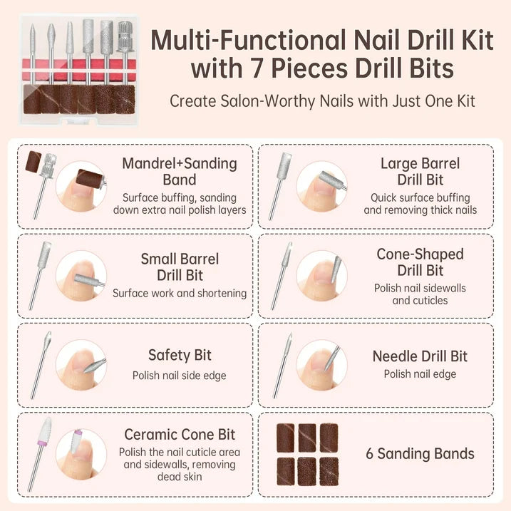 Sentryse Electric Nail Drill 40000RPM Professional Electric File Rechargeable Nail Drill Machine with LCD Display Base 7 Bits for Salon Manicures