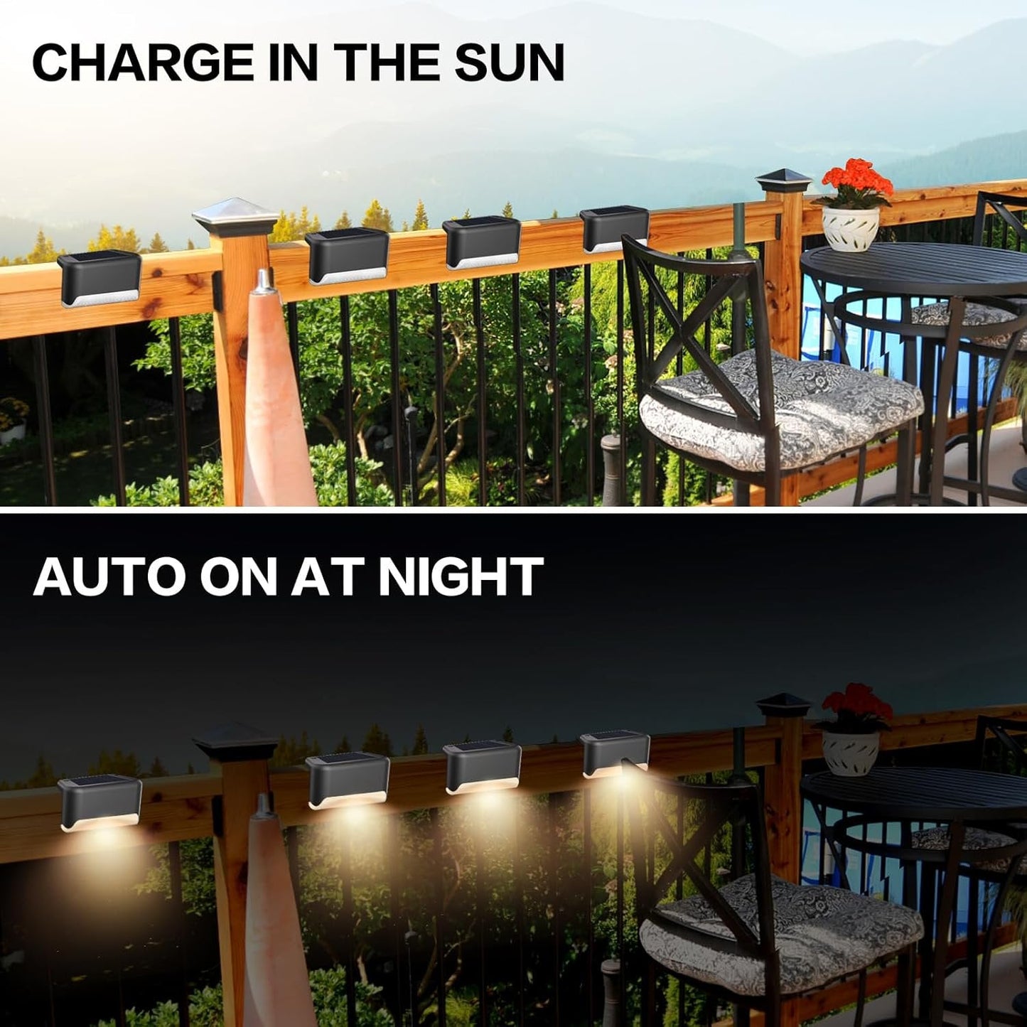 16 Pack Solar Deck Lights Outdoor, Solar Step Lights Waterproof LED Solar Lights for Outdoor Stairs Step Fence Yard Patio Pathway Christmas Decoration Lights(Black-Warm White)