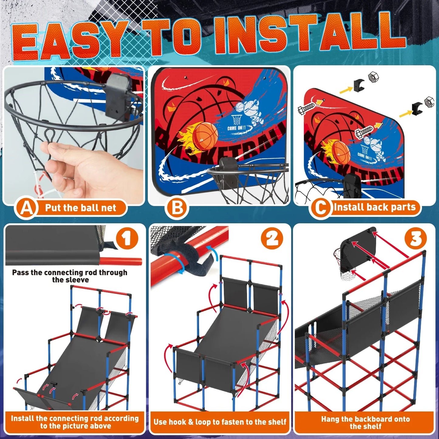 JoyStone Kids Basketball Arcade Game With LED Scoring and Sounds, Dual Shot Basketball Game for 2 Players with 6 Balls, Indoor Outdoor Basketball Toy Set for Toddlers