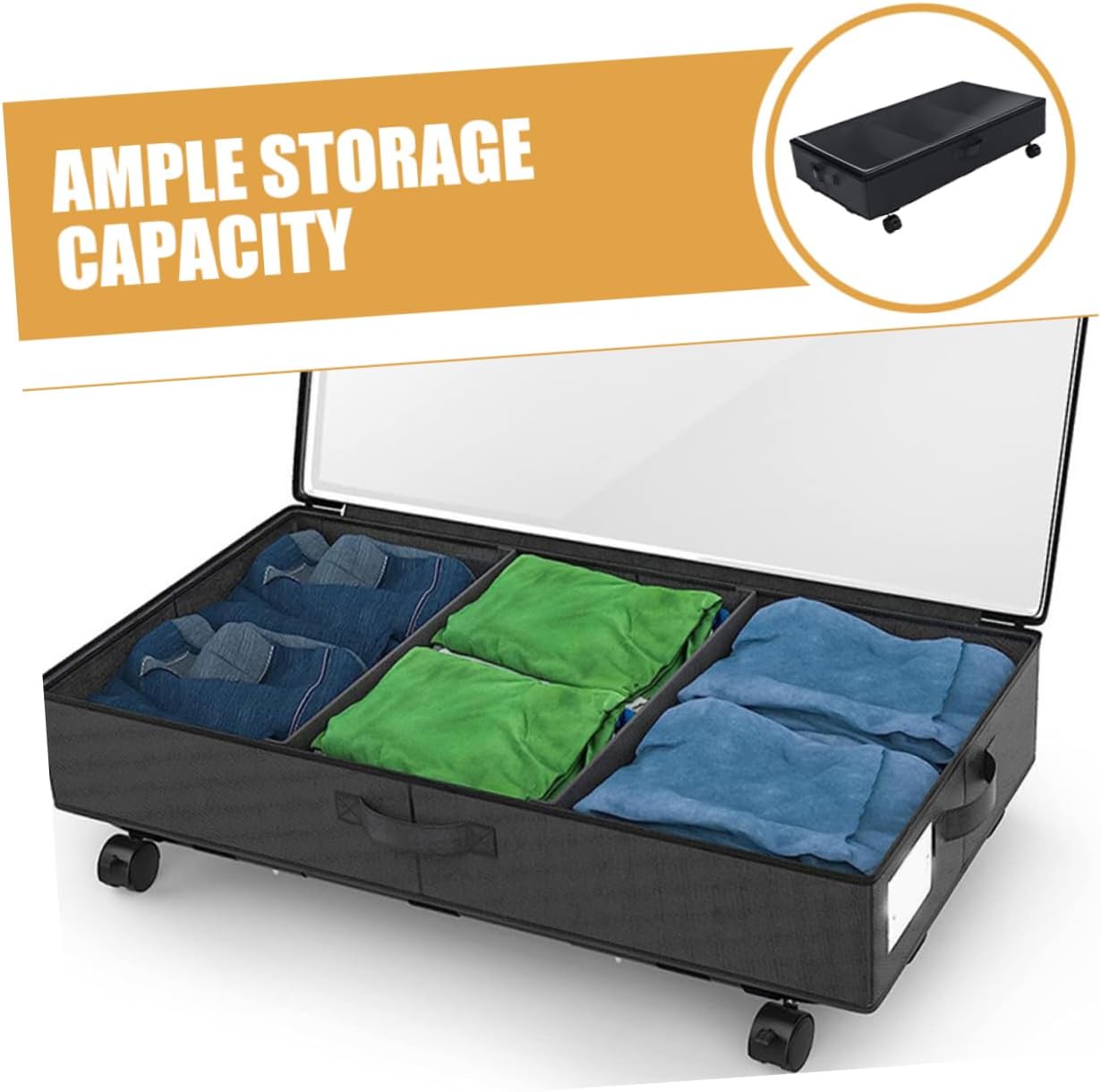 Large Capacity Under Bed Storage with Wheels, Under Bed Storage Containers-Under Bed Storage, Under Bed Storage Organizer for Clothes, Blankets, Shoes, Books, Toys