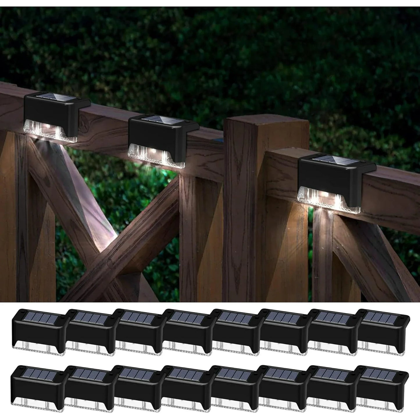 16 Pack Solar Deck Lights Outdoor, Solar Step Lights Waterproof LED Solar Lights for Outdoor Stairs Step Fence Yard Patio Pathway Christmas Decoration Lights(Black-Warm White)