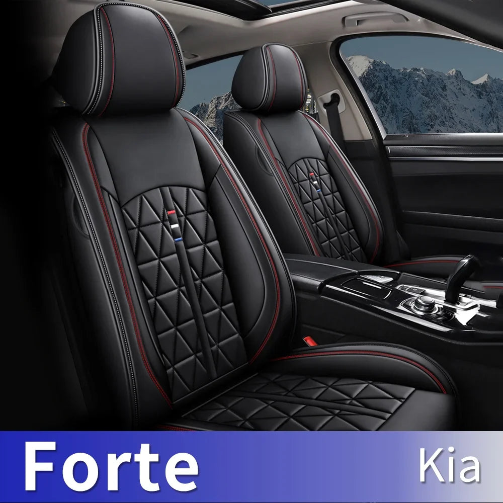 AOMSAZTO Fit Kia Forte 2010-2021 PU Leather Car Seat Cover 5-seat Full Set Compatible Airbag Fit For Split Back Seat Headrest