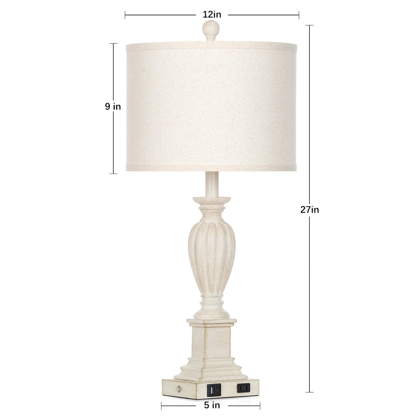 Cinkeda 3 Way Dimmable Table Lamp Set of 2 with USB A C Ports AC Outlet for Bedroom Living Room 27 Touch Control Farmhouse Resin Bedside Nightstand Lamps