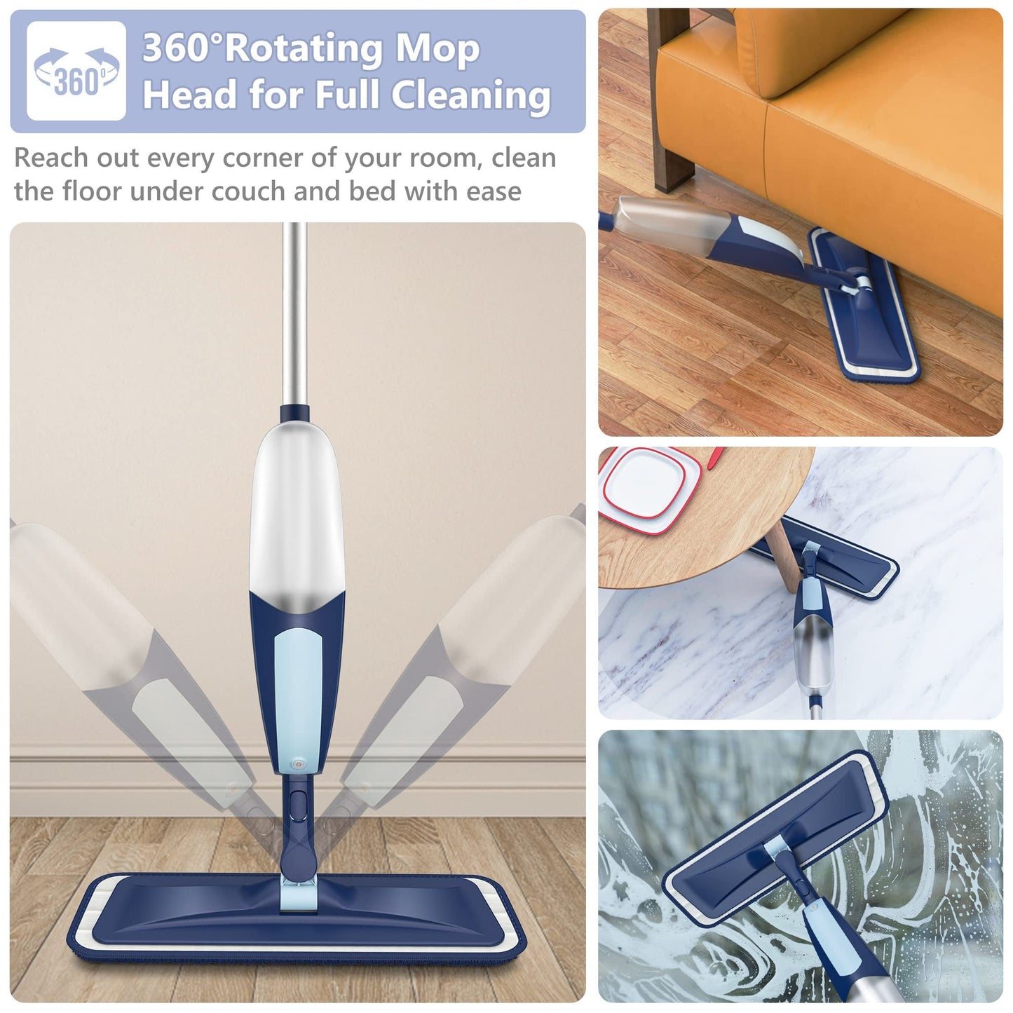 CANDEY Spray Mops for Hardwood Floor Cleaning with 780ml Refillable Bottle and Washable Pads Wet Dry Dust Floor Cleaning