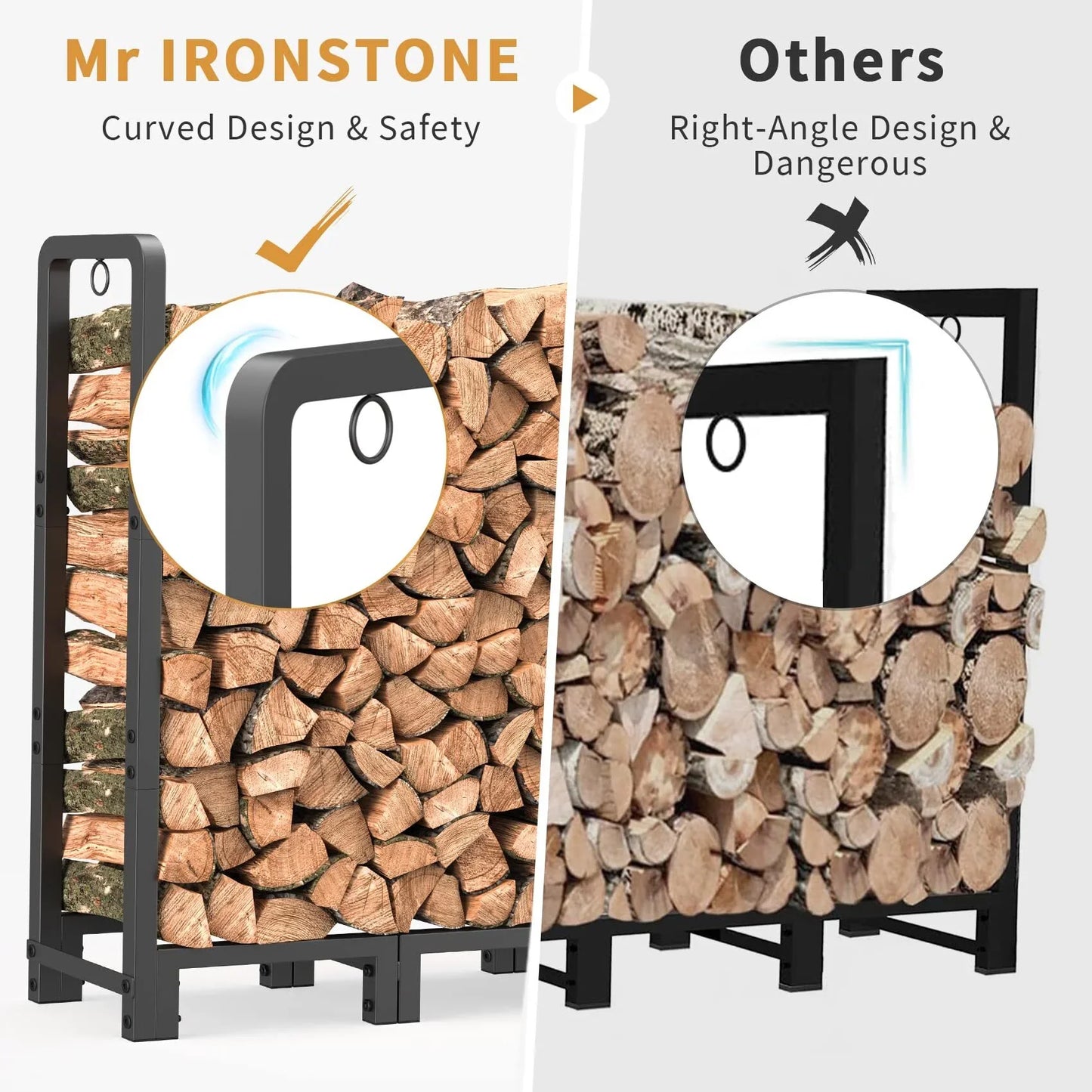 JOZ 4ft Firewood Rack Outdoor Indoor for Wood Storage, Upgraded Adjustable Firewood Rack, Heavy Duty Logs Stand Stacker Holder for Fireplace, Firewood Log Rack Stand Stacker for Porch Patio
