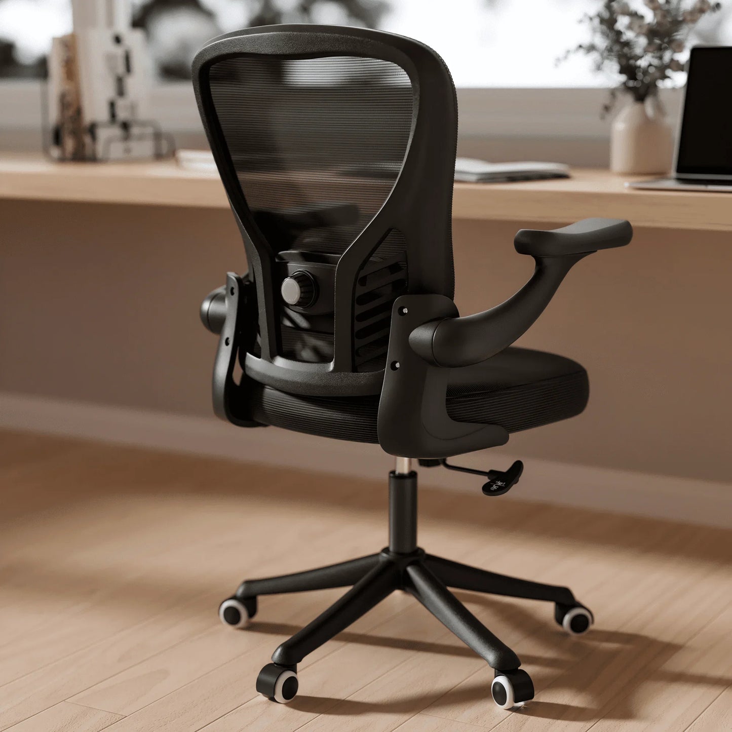 Ninecer Mesh Office Chair, Ergonomic Desk Chair with Flip-up Armrest, Swivel Computer Desk Chair for Adult, Black