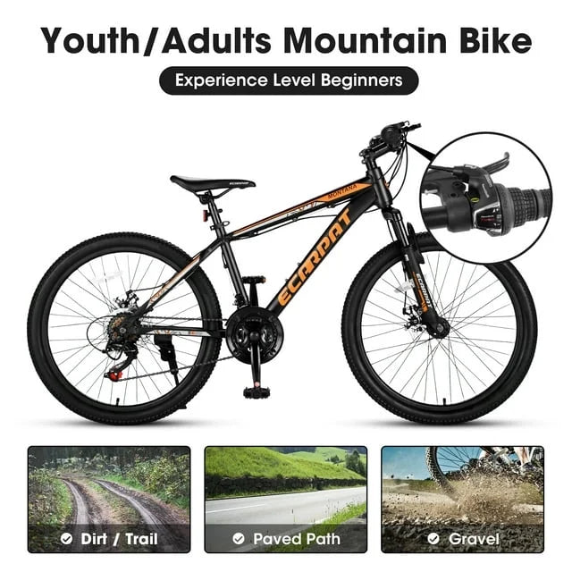 Kids Mountain Bike for Boys Girls, 24 inch Aluminum Mountain Bike with Shimano 21 Speed & Disc Brakes