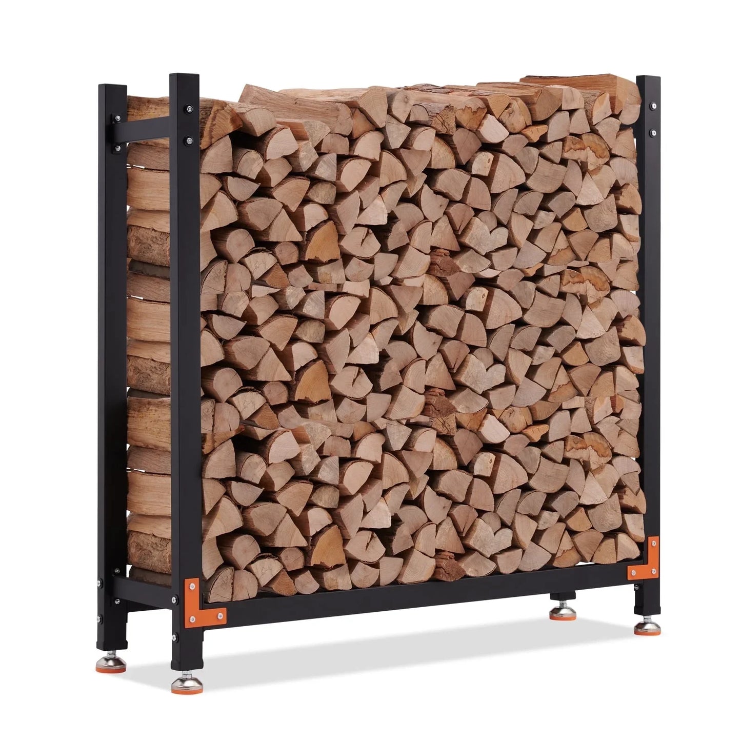 Efurden 4ft Firewood Rack, Outdoor Indoor Heavy Duty Wood Rack with 4 Reinforced Metal Pieces for Fireplace Wood Storage, Adjustable Foot Pad