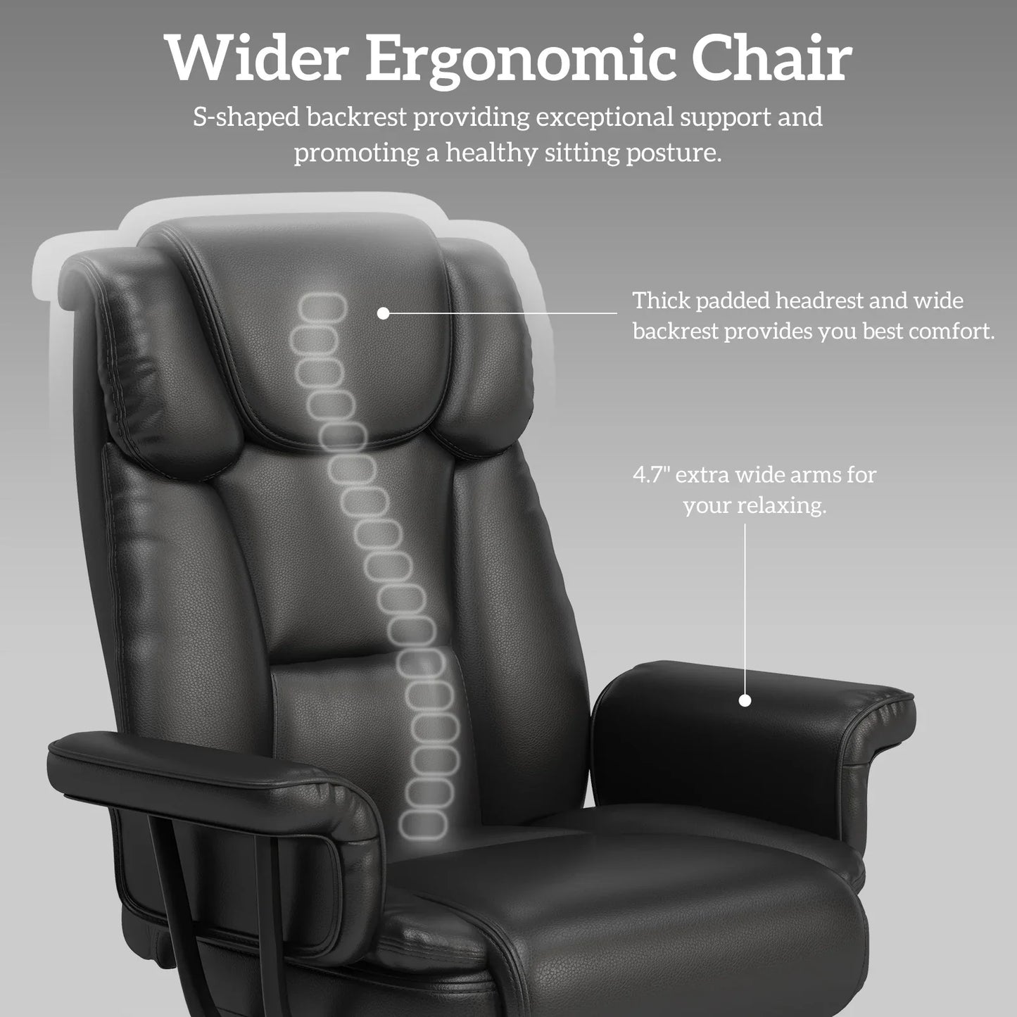 HomeZeer Big and Tall Office Chair 400lbs, Reclining Office Chair with Footrest, High Back Leather Wide Seat Comfortable Office Chair, Swivel Ergonomic Executive Desk Chair, Black