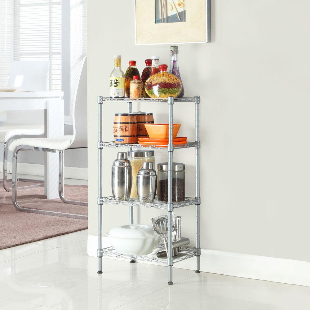 FCH 4 Tier Wire Shelving, Adjustable Storage Rack Unit for Garage Kitchen, Greenhouse Planting Shelving, 13.8”L x 9.8”W x 31.5”H