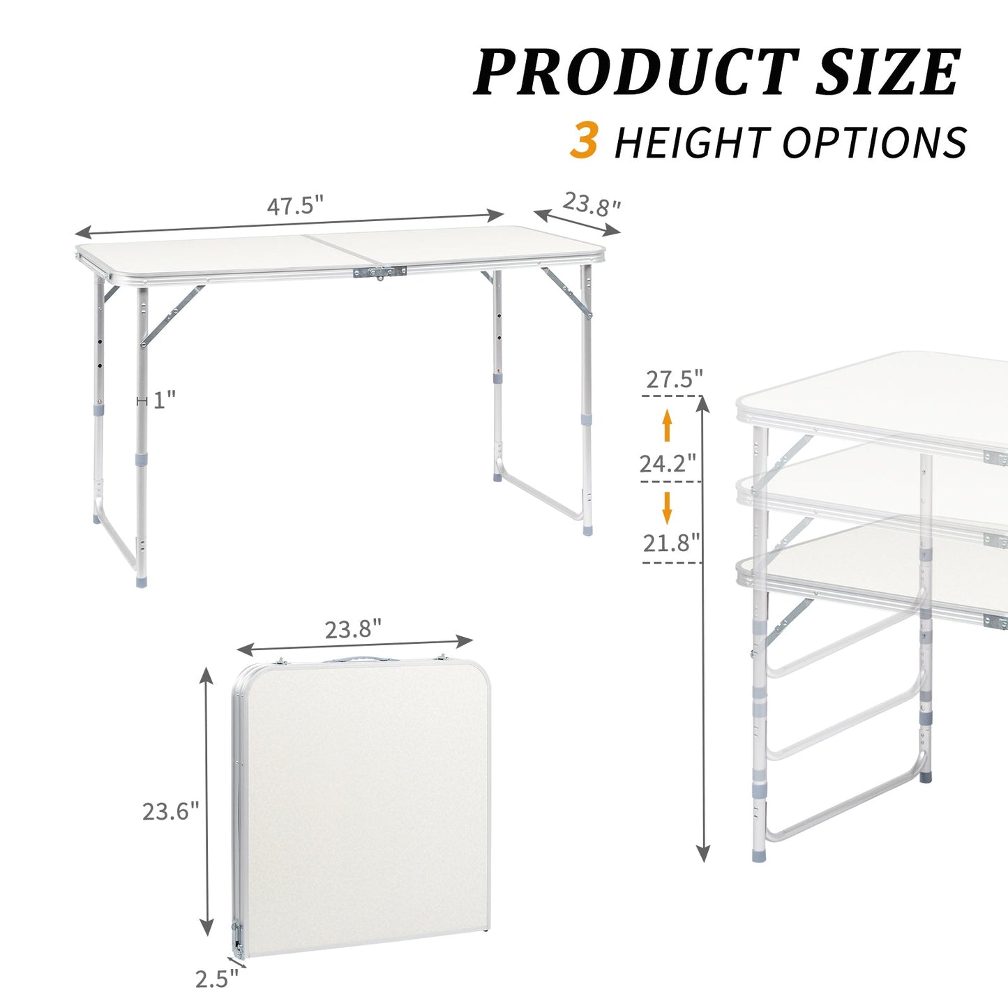 4Ft Portable Camping Multipurpose Folding Table White