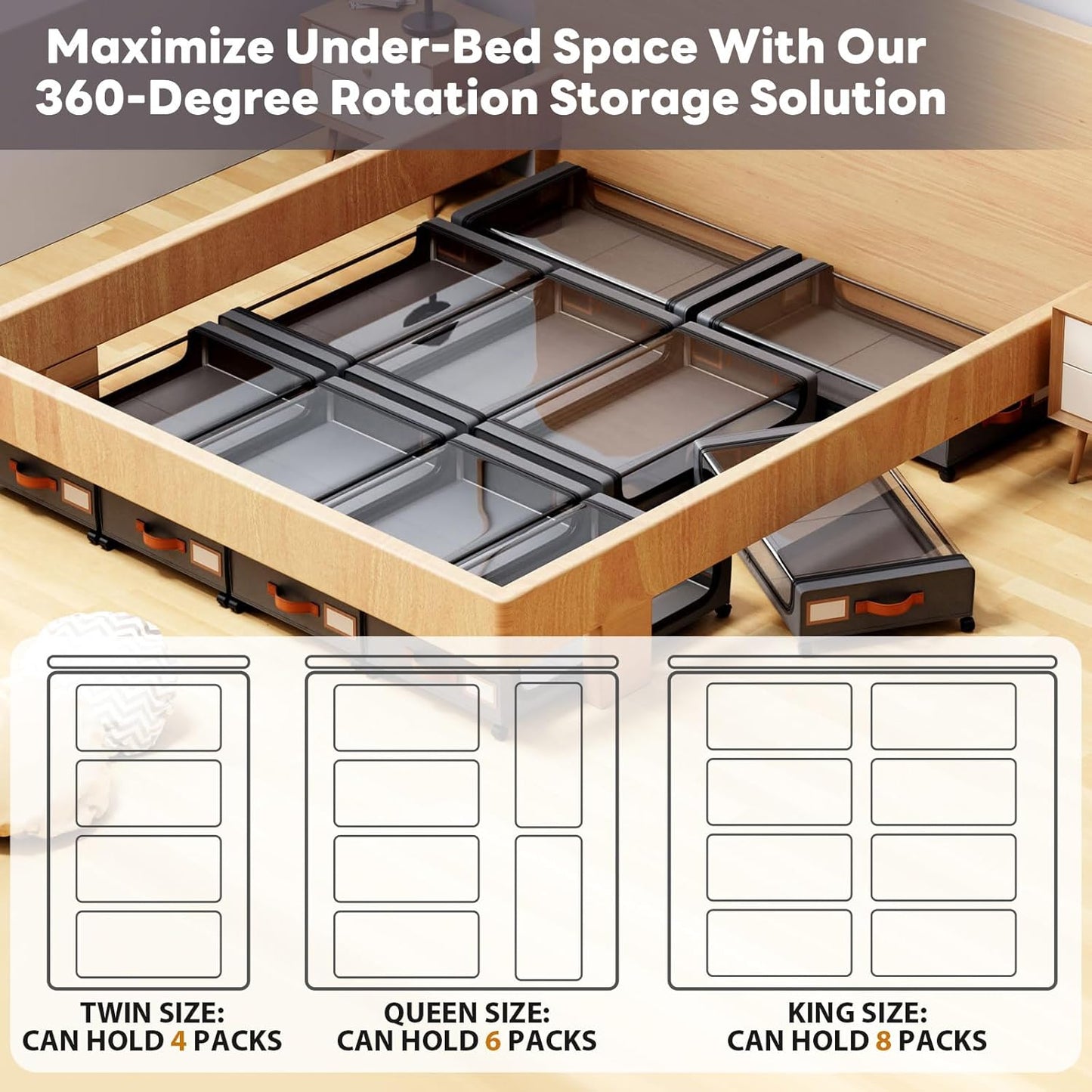 Under Bed Storage with Wheels, Underbed Storage Containers with Lids, Rolling Drawers for Shoes Clothes in Dorm Bedroom, Gray