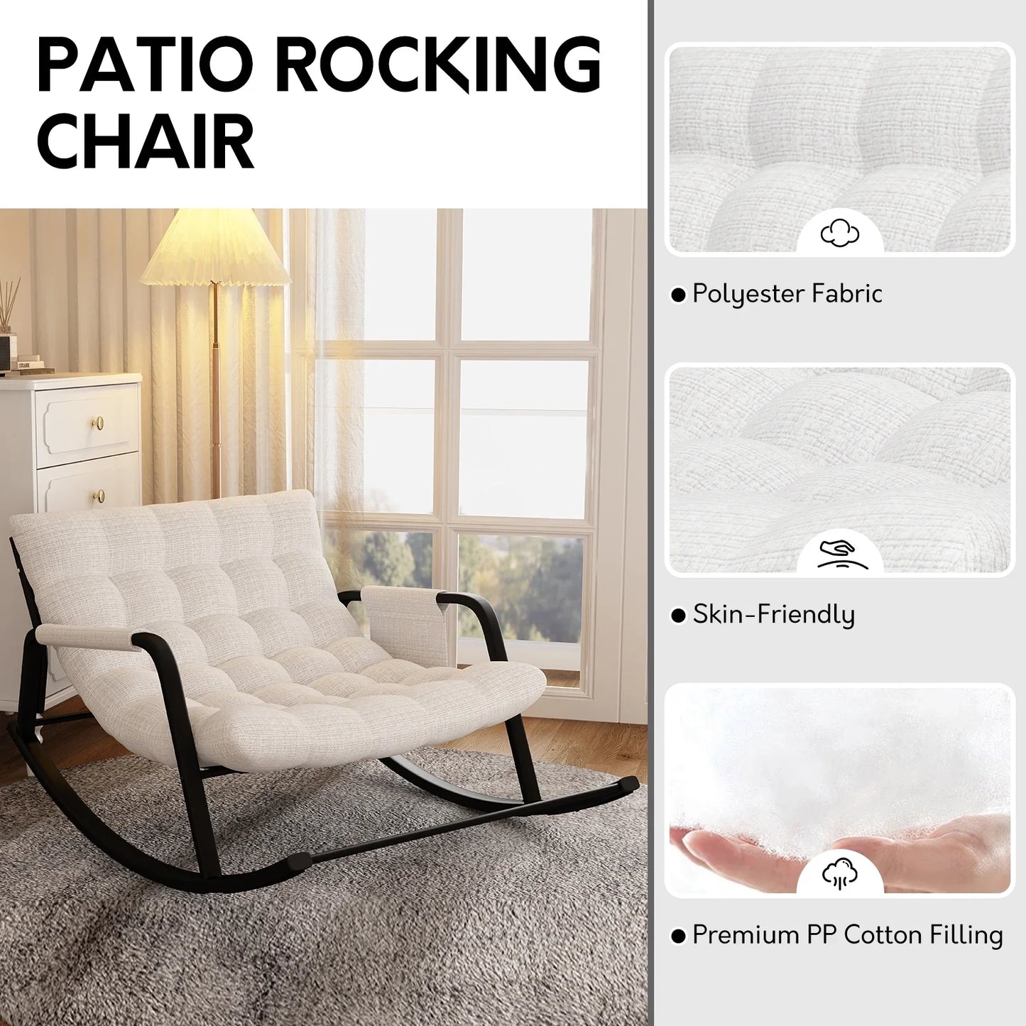 HomeZeer Grand Patio Rocking Chair with Cushion, Grand Papasan Chair Outdoor and Indoor, Oversize Papasan Rocking Chair for Living Room, Porch, Backyard, Beige