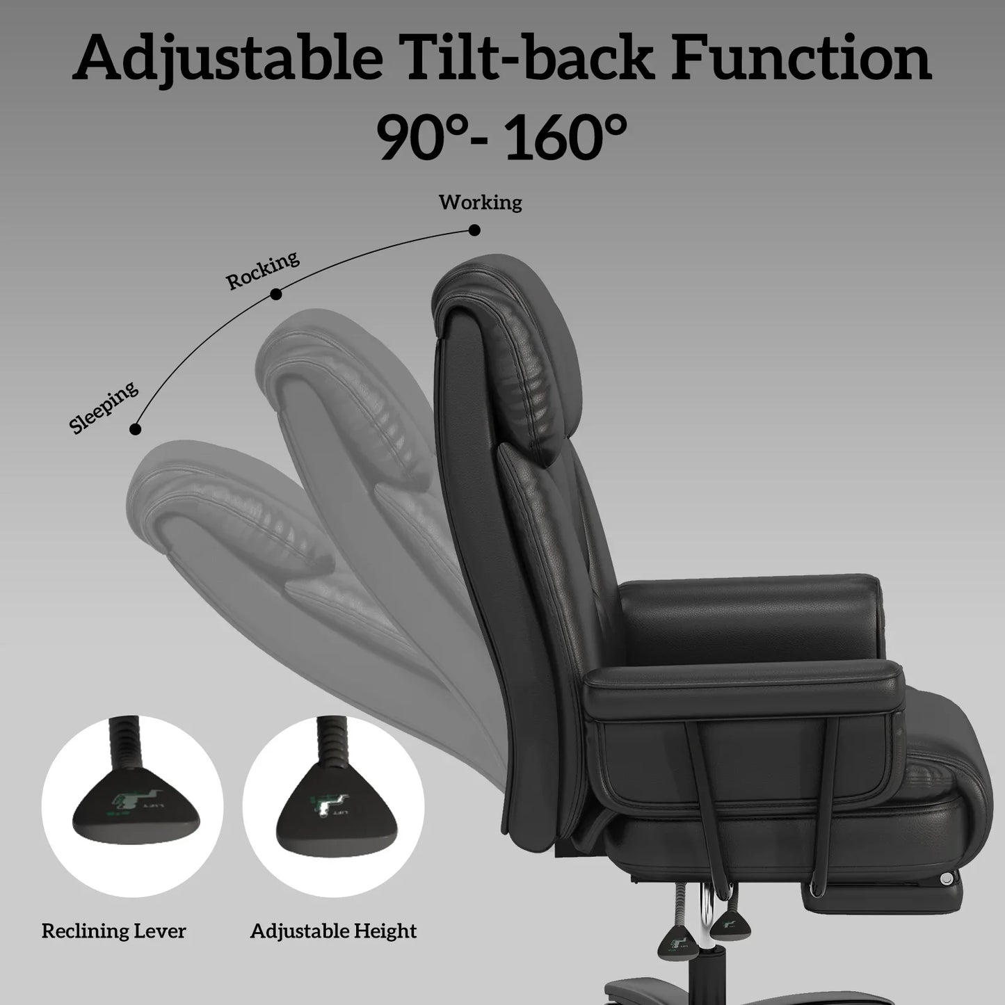 HomeZeer Big and Tall Office Chair 400lbs, Reclining Office Chair with Footrest, High Back Leather Wide Seat Comfortable Office Chair, Swivel Ergonomic Executive Desk Chair, Black
