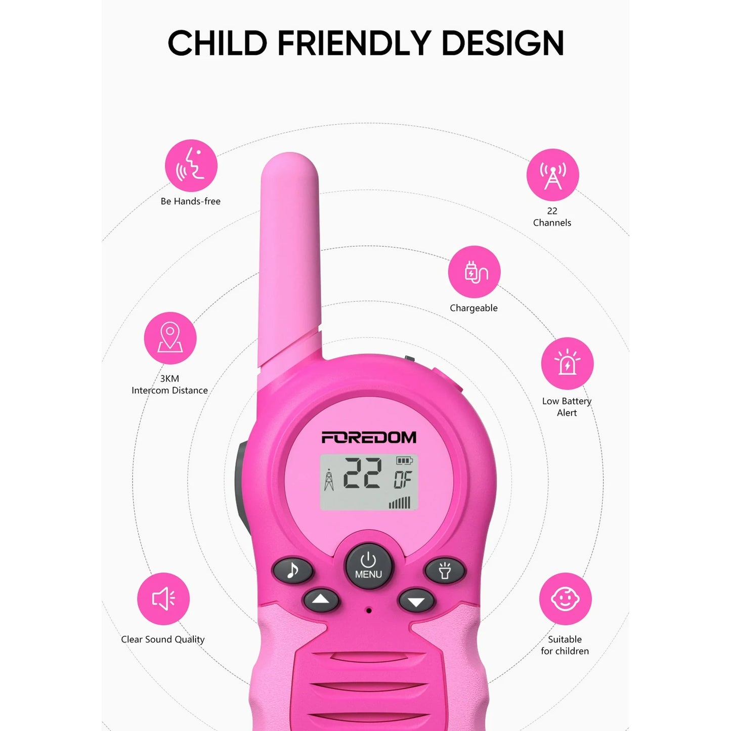 FOREDOM FD688 Rechargeable Walkie Talkies for Kids Long Range with Flashlight