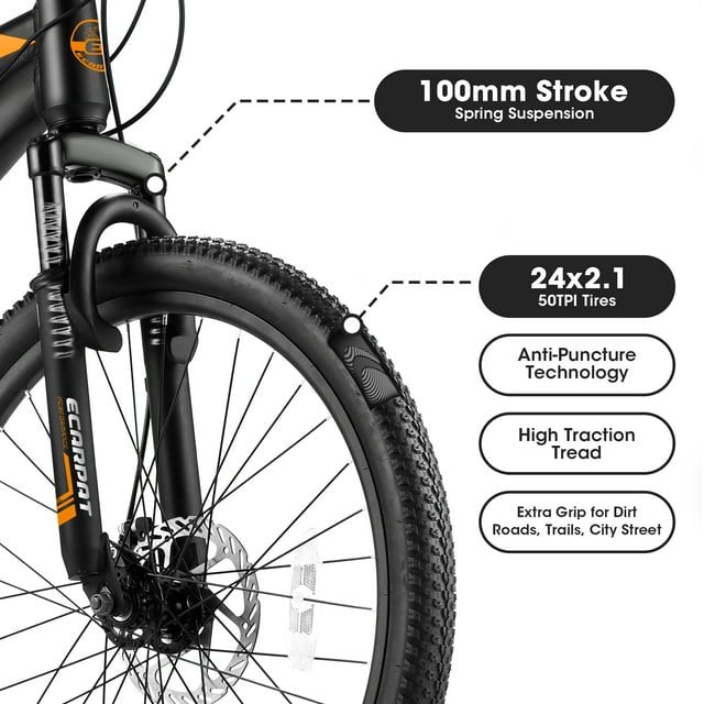 Kids Mountain Bike for Boys Girls, 24 inch Aluminum Mountain Bike with Shimano 21 Speed & Disc Brakes