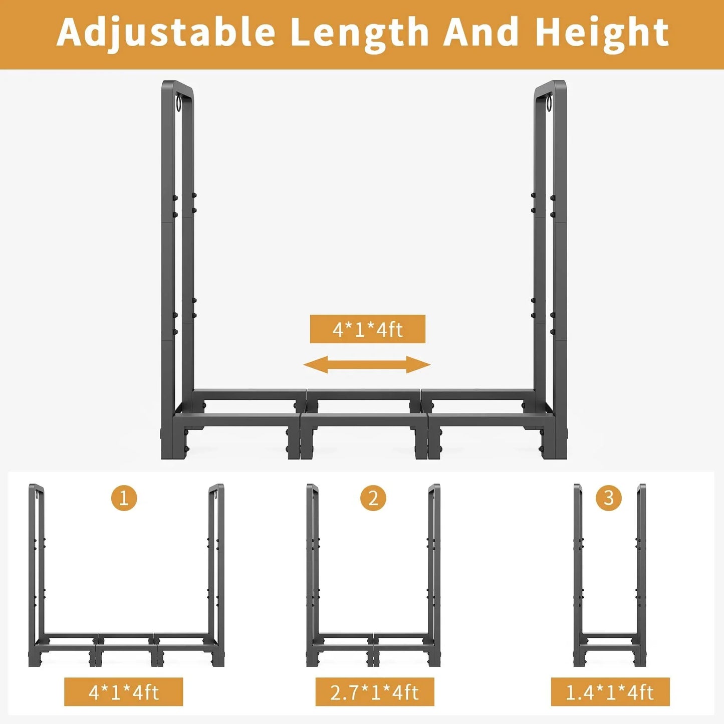 JOZ 4ft Firewood Rack Outdoor Indoor for Wood Storage, Upgraded Adjustable Firewood Rack, Heavy Duty Logs Stand Stacker Holder for Fireplace, Firewood Log Rack Stand Stacker for Porch Patio