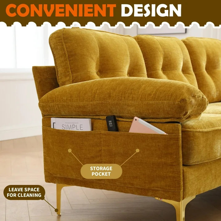 YOUDENOVA Convertible Sectional Sofa Couch, Convertible L Shaped Couch with Reversible Chaise, Sectional Couch for Small Space Apartment, 3 Seater