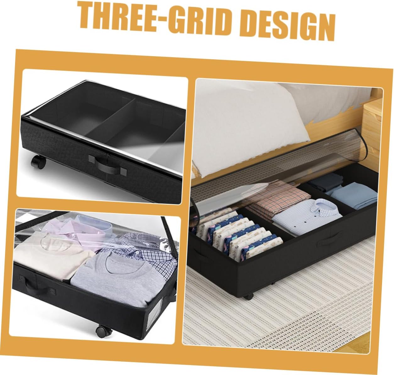 Large Capacity Under Bed Storage with Wheels, Under Bed Storage Containers-Under Bed Storage, Under Bed Storage Organizer for Clothes, Blankets, Shoes, Books, Toys