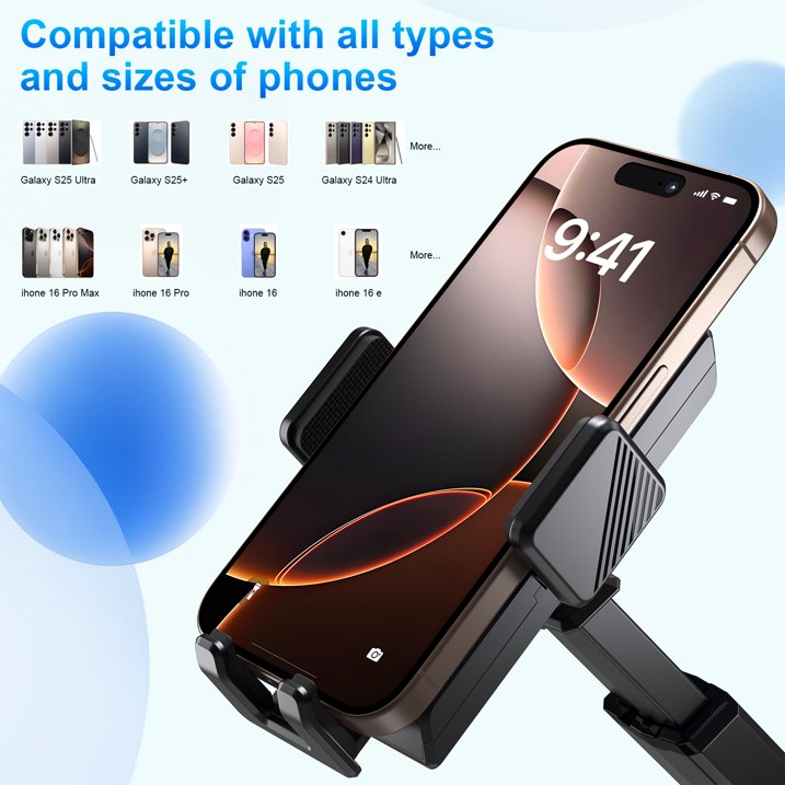 TOPVISION Universal Car Phone Mount, Smartphone Holder with Strong Suction Cup, Adjustable Long Arm Cell Phone Car Mount for Dashboard and Windshield