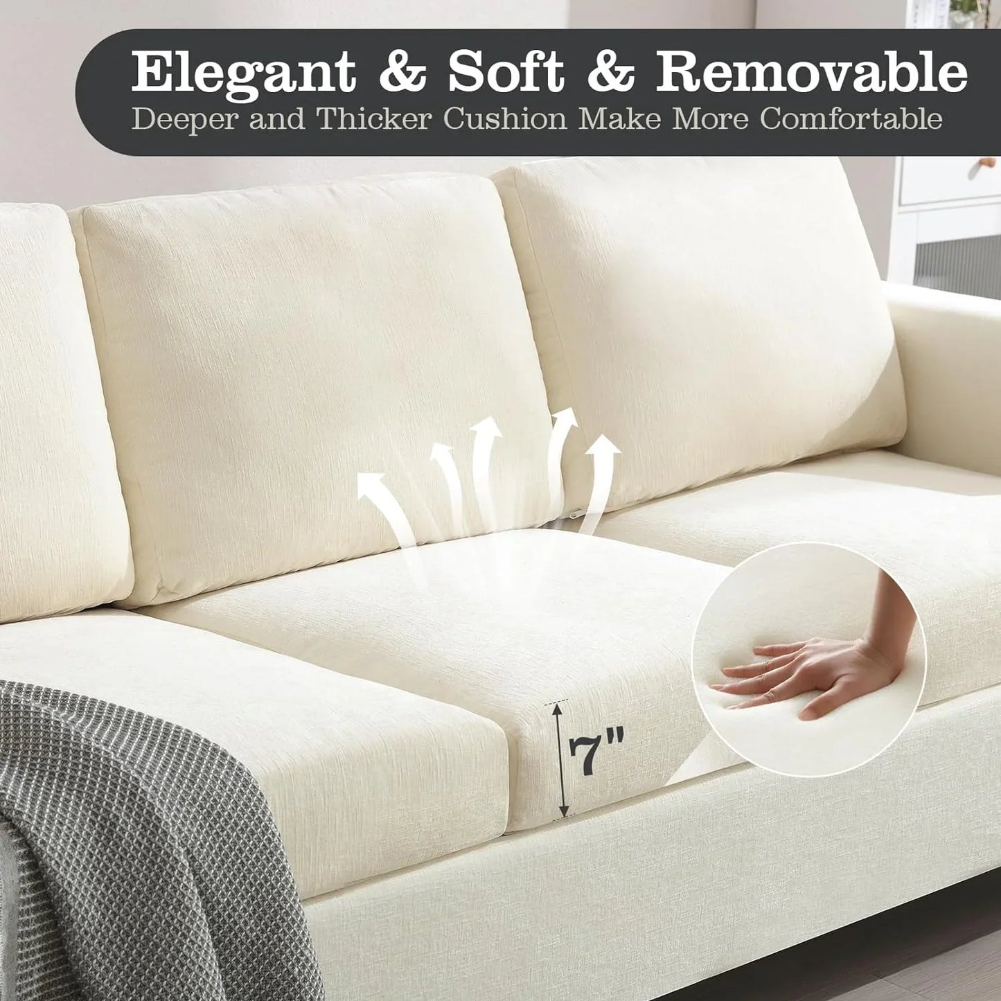 YOUDENOVA 89 Inch Sofa Couch, Modern 2-Seater Sofa for Living Room, Modern Sleeper Couches Deep Seat Sofa Lounge for Apartment, Beige Chenille
