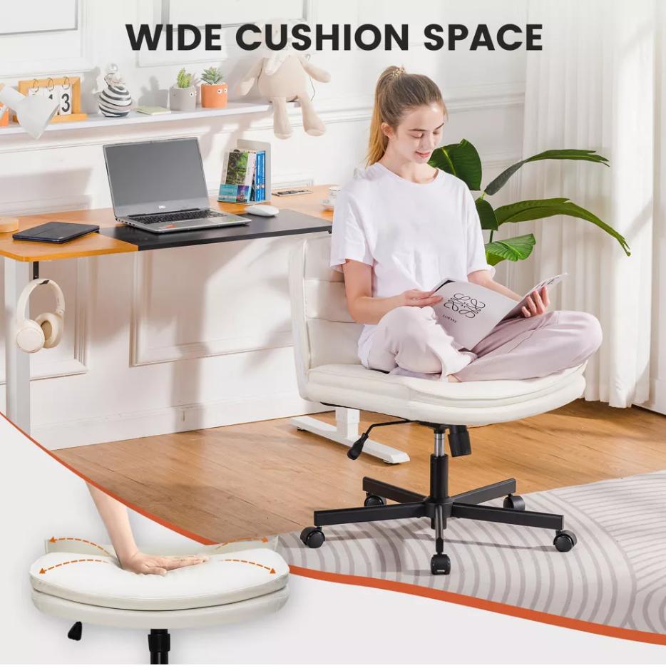 COMHOMA Armless Criss Cross Office Chair with Wheels, Adjustable Swivel Desk Chairs