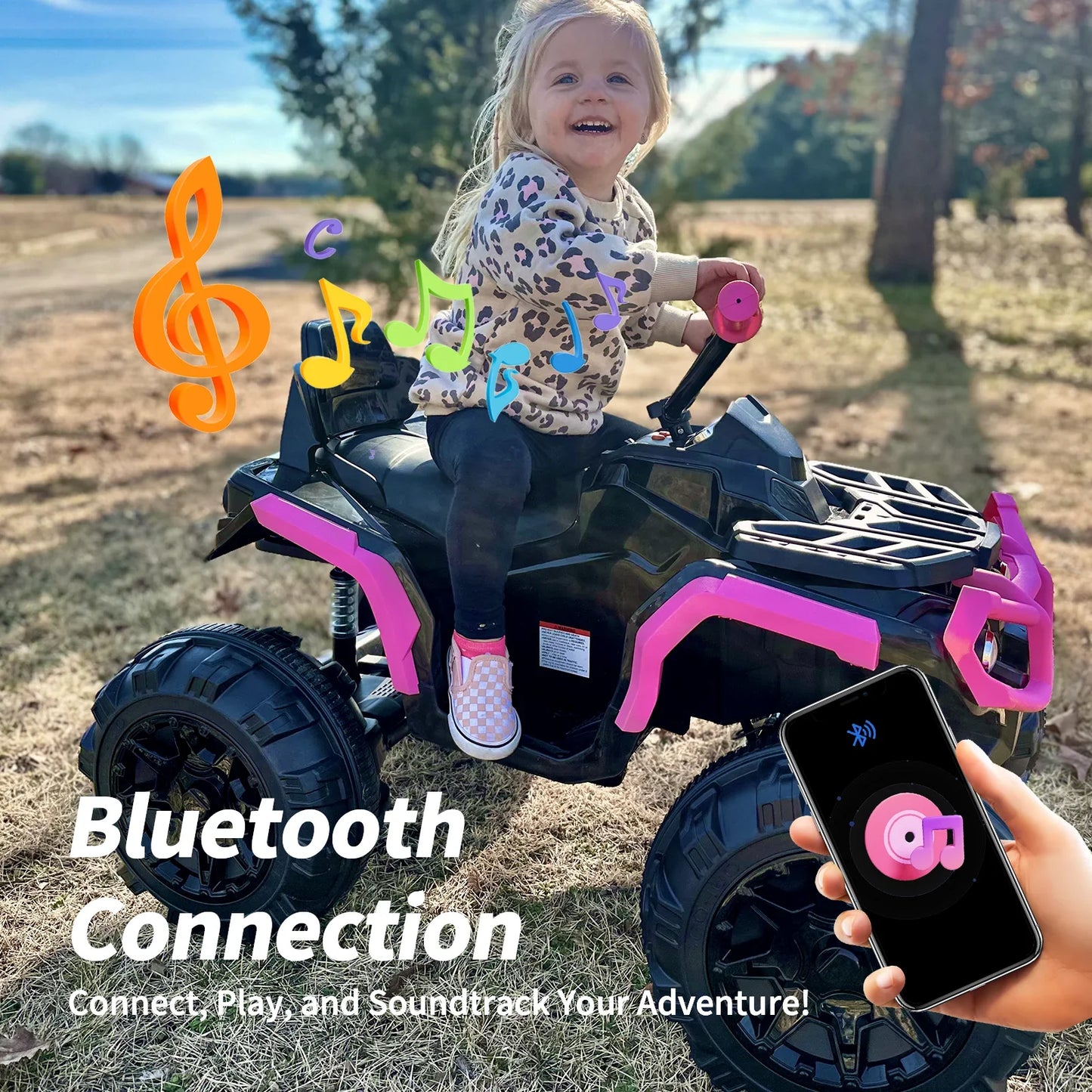 Hikiddo Kids ATV 4 Wheeler, 24V Kids Ride on Toy for Big Kid w/Bluetooth, 400W Motor - Pink