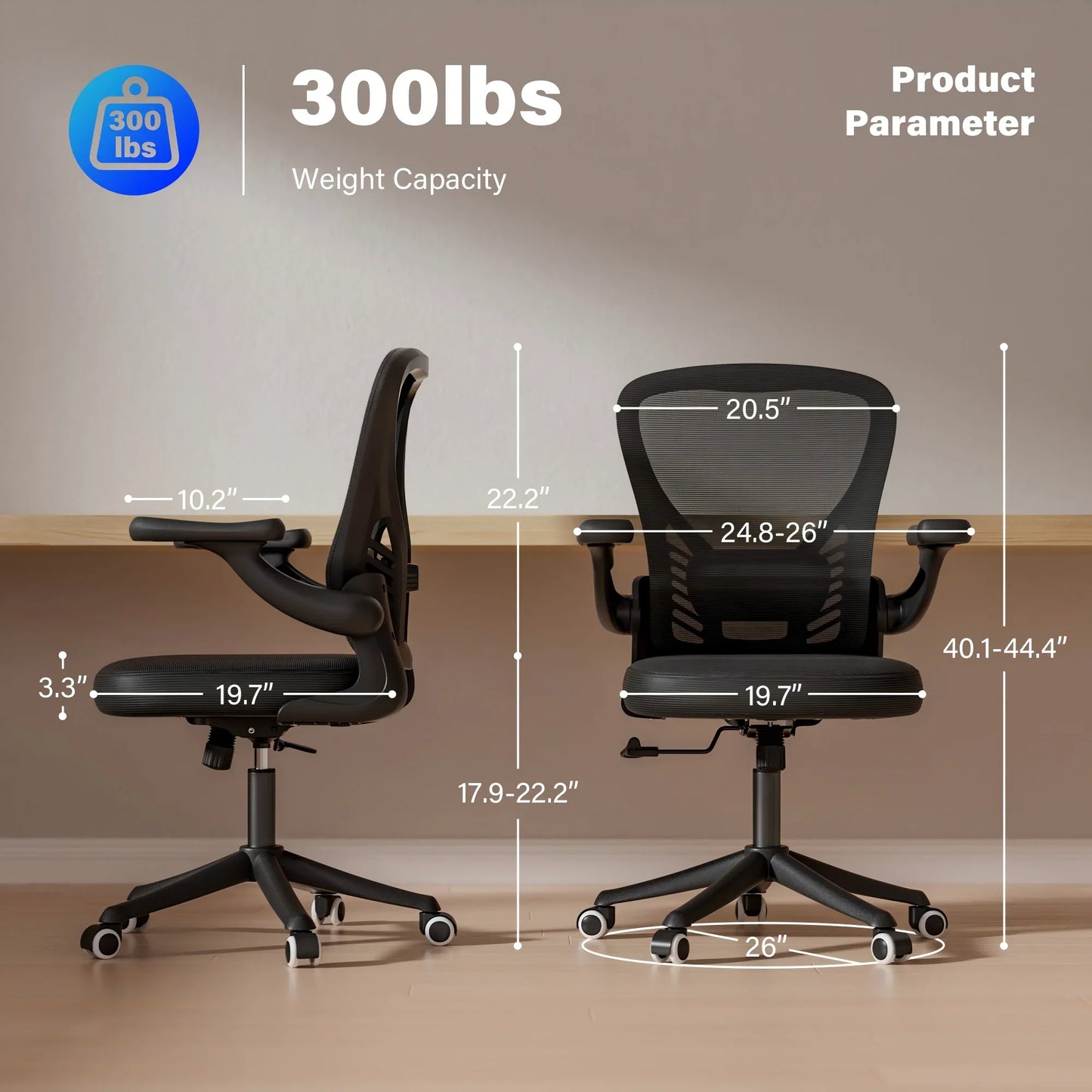 Ninecer Mesh Office Chair, Ergonomic Desk Chair with Flip-up Armrest, Swivel Computer Desk Chair for Adult, Black