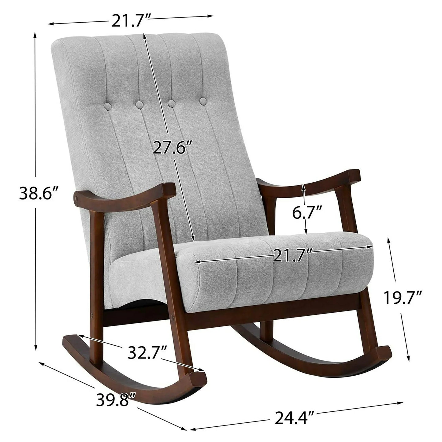Homhum Upholstered Rocking Chair, Modern High Back Armchair, Adult Single Sofa for Indoor, Gray