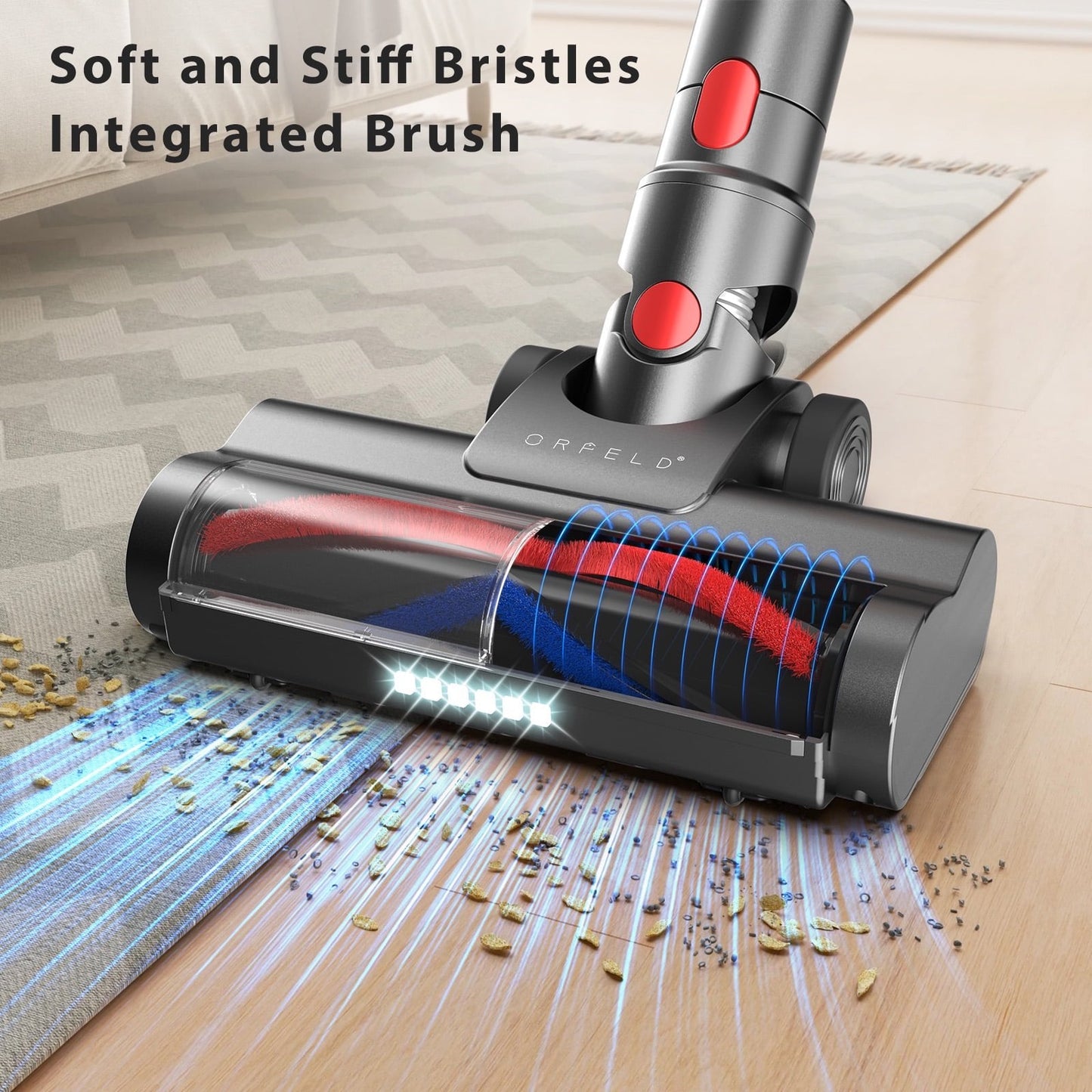ORFELD Cordless Vacuum Cleaner, 45mins 300W 25kap Rechargeable Stick Vacuum for Carpet Hardwood Floor Pet Hair,Gold,SV30