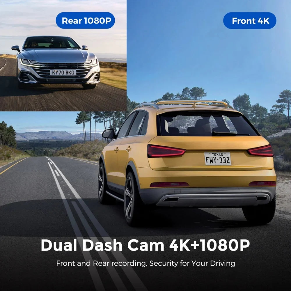 LIVOSA Dash Cam Front and Rear, 4K Dash Cam with WiFi & GPS, Dash Camera for Cars, Dashcam with APP, Car Camera with G-Sensor, Night Vision, WDR, Loop Recording