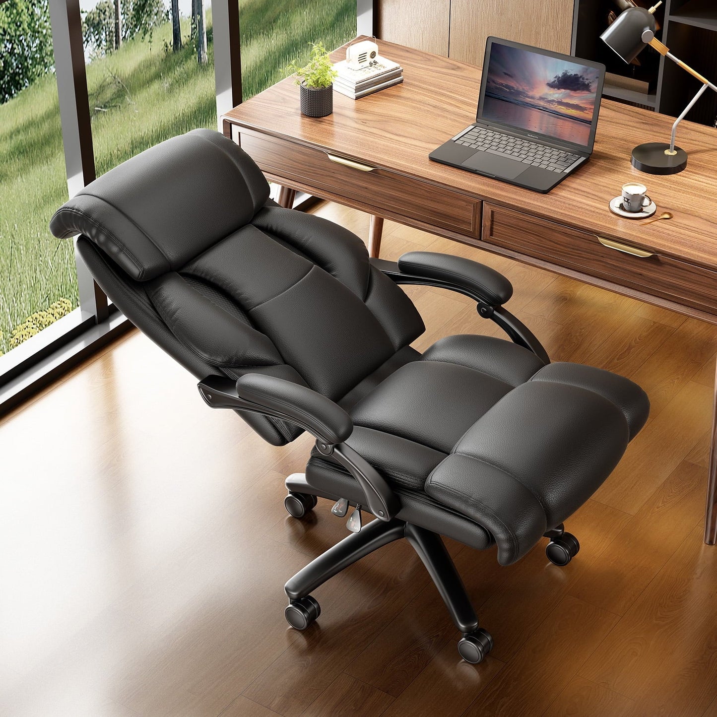 HomeZeer Big and Tall Office Chair 400lbs, High Back Executive Reclining Office Chair, Swivel Leather Home Office Desk Chairs for Adults, Ergonomic Computer Chair, Black