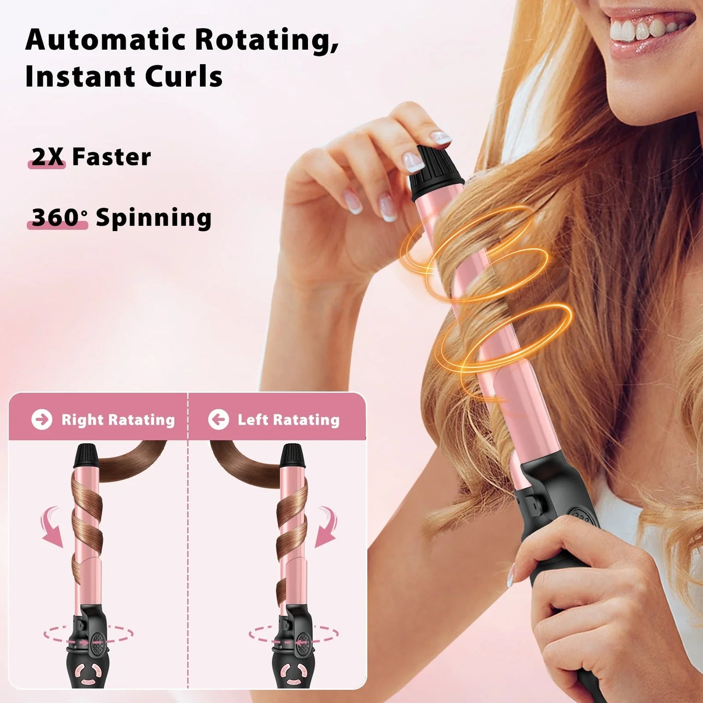 RACCOMB 1" Automatic Rotating Curling Iron, 230 to 450, 1H Auto Off, Dual Voltage, for Waves, Beach Curls