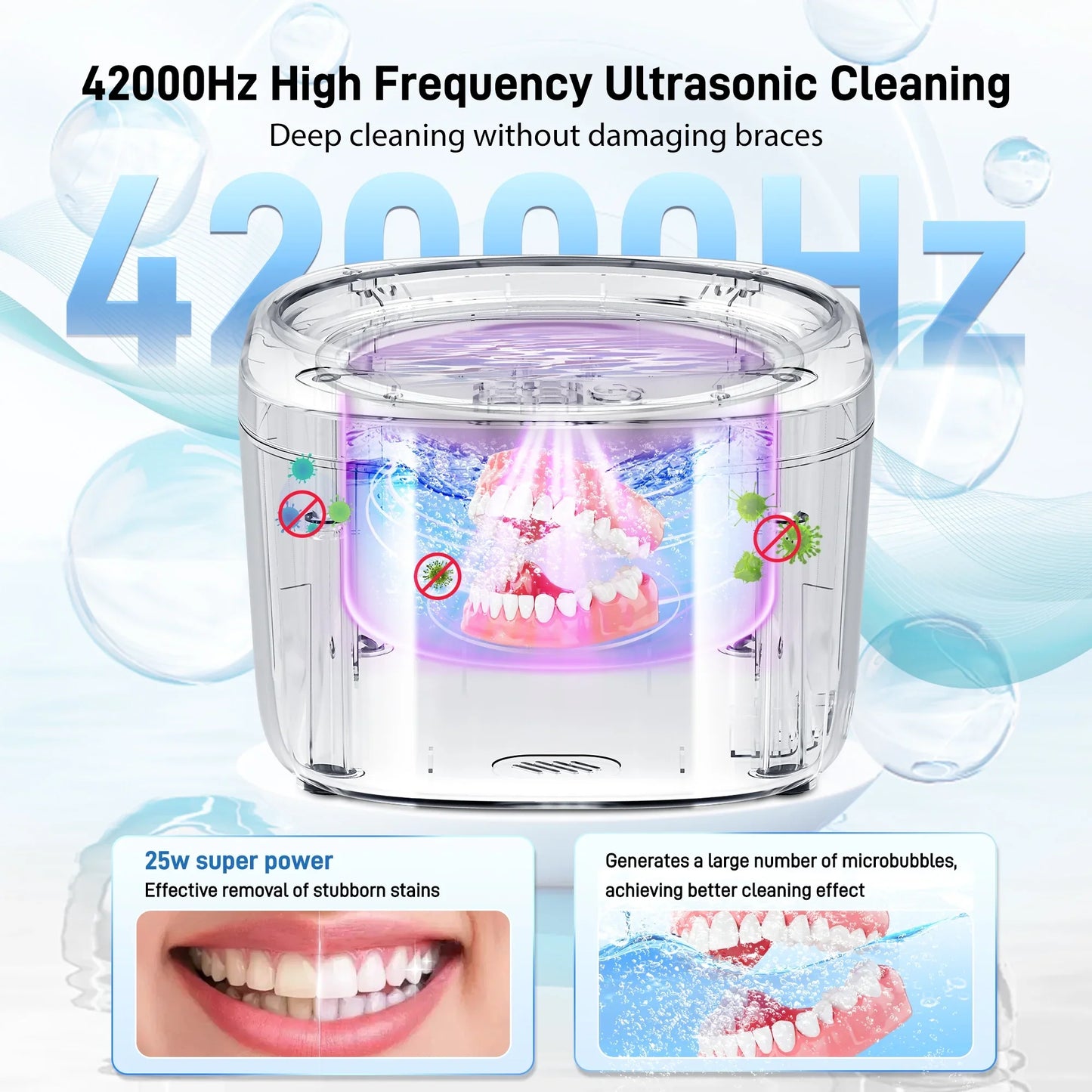 RACCOMB Ultrasonic Retainer Cleaner, 42kHz 230mL Sonic Cleaning Machine for Dentures, Aligner, Mouth Guard, Jewelry