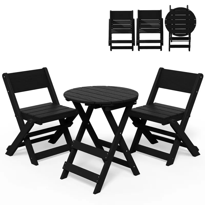 Hyleory 3 Piece Patio Bistro Set Foldable Table Chairs with Coffee Table, Lightweight for Balcony, Garden, Apartment ,Weather Resistant