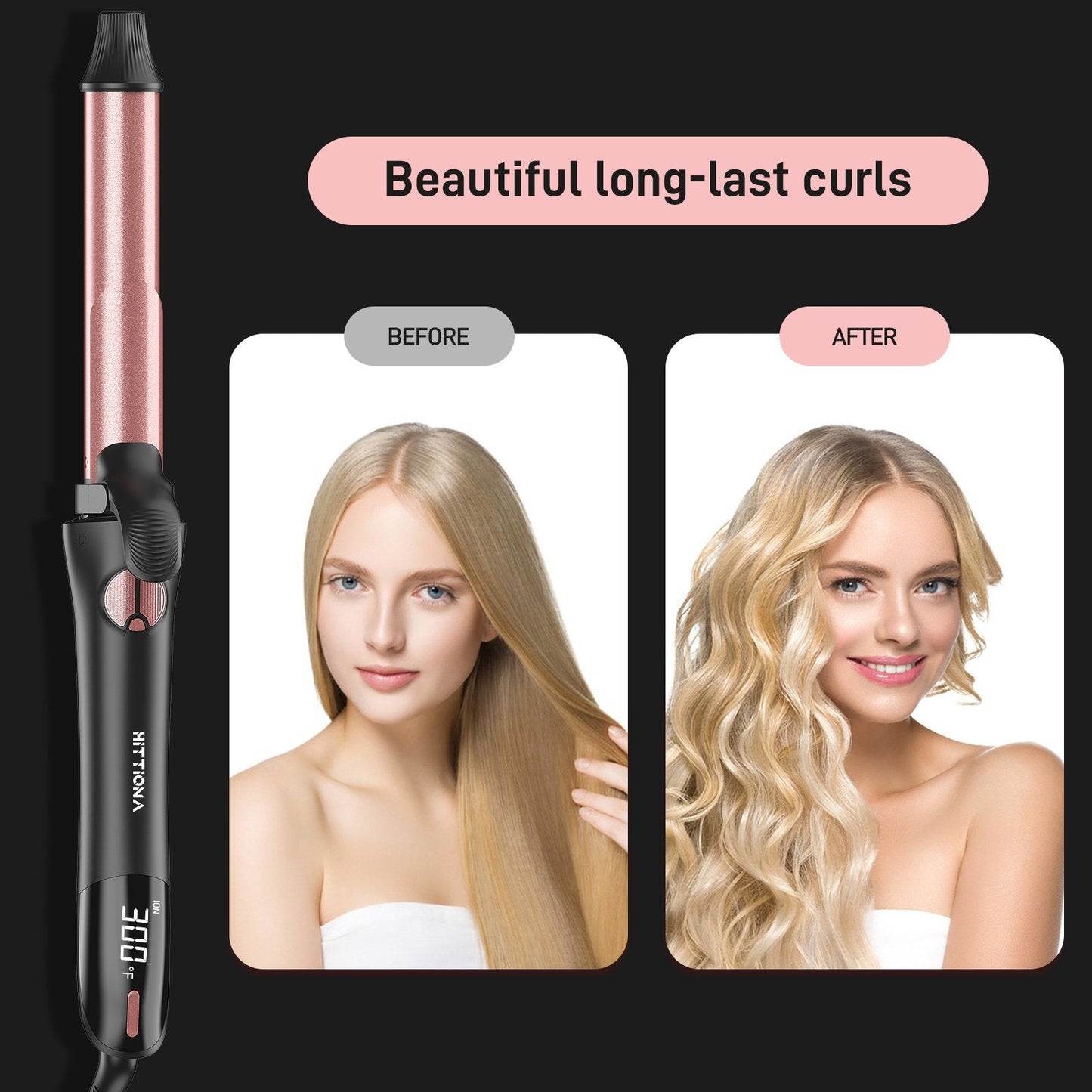 RACCOMB 0.75" 1" 1.25" Rotating Curling Iron, Professional Ceramic Automatic Curling Iron for Hair, 300 to 450, 100-240V, for Waves, Beach Curls