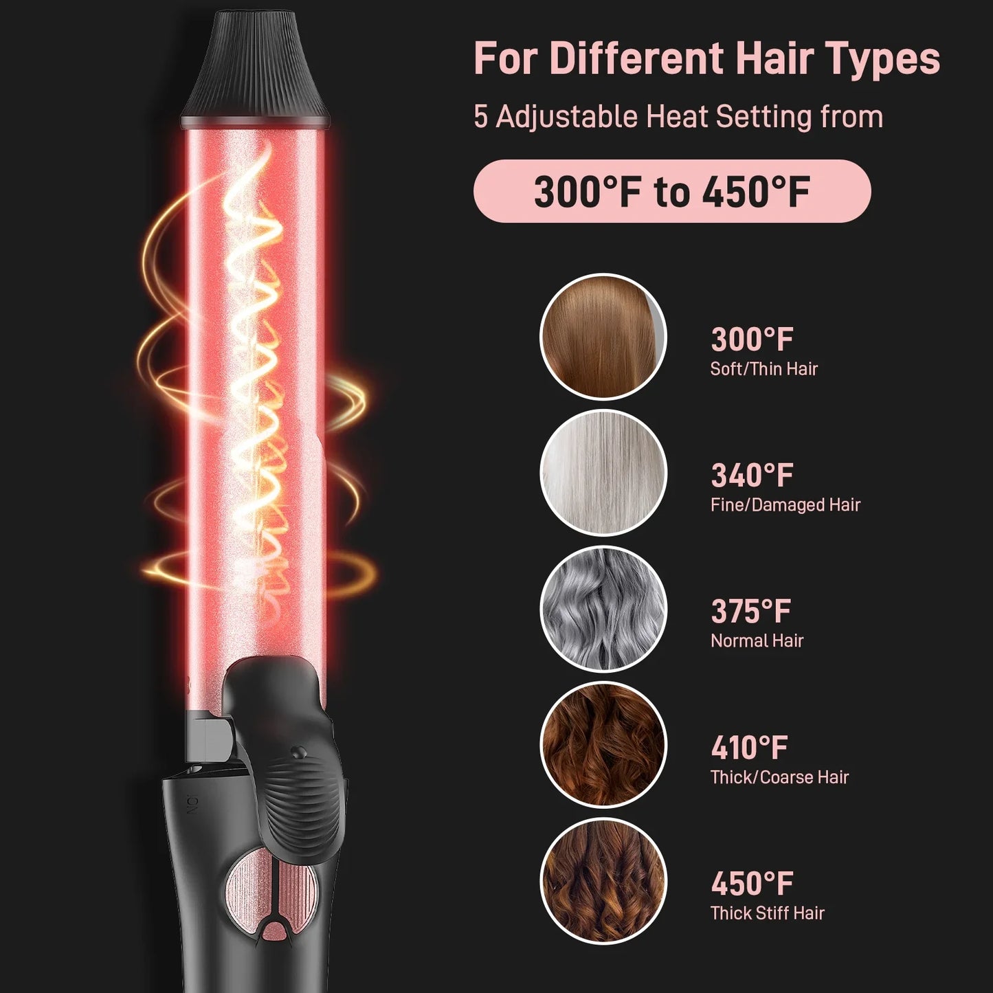 RACCOMB 0.75" 1" 1.25" Rotating Curling Iron, Professional Ceramic Automatic Curling Iron for Hair, 300 to 450, 100-240V, for Waves, Beach Curls