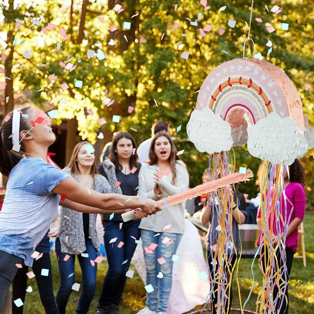 JUGAAD LIFE Rainbow Pinata Party Supplies Pinata Bundle with Blindfold, Bat and Colorful Confetti for Girls Boys Kids Birthday Party Toys Game Decorations