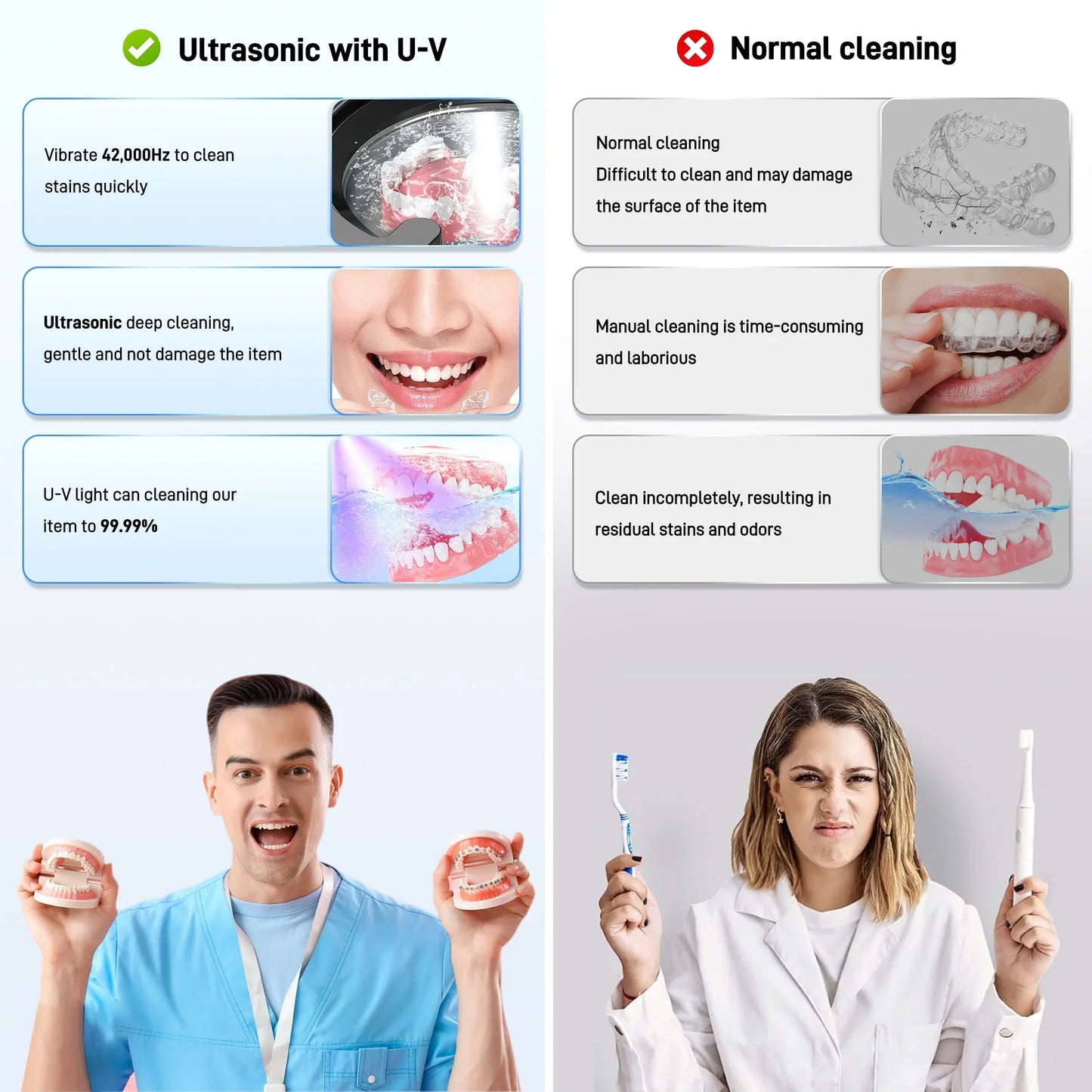 RACCOMB Ultrasonic Retainer Cleaner, 42kHz 230mL Sonic Cleaning Machine for Dentures, Aligner, Mouth Guard, Jewelry
