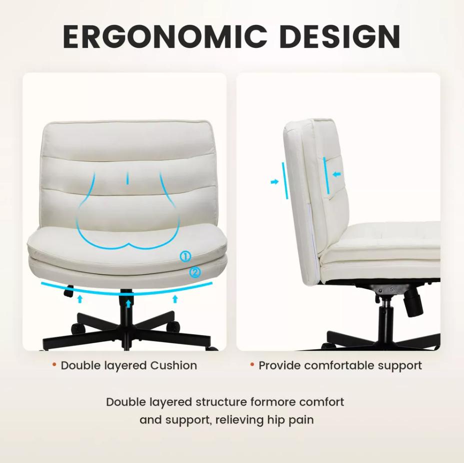 COMHOMA Armless Criss Cross Office Chair with Wheels, Adjustable Swivel Desk Chairs