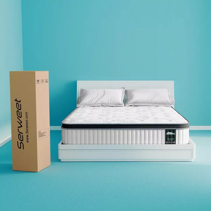 Serweet 12 inch Breathable Hybrid Mattress - Compatible with Platform Bed, Box Spring, or Slat Base