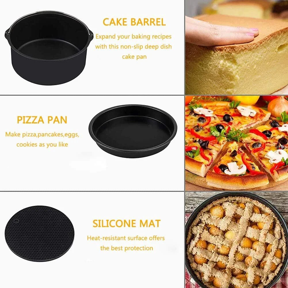 Air Fryer Accessories - 8 Inch Set of 10 Pcs Compatible for Ninja Foodi Cosori instant Pot, Fit 4 - 6.8QT Accessories for Air Fryer with Cake Pan, Pizza Pan, Air Fryer Liner (Set of 10)