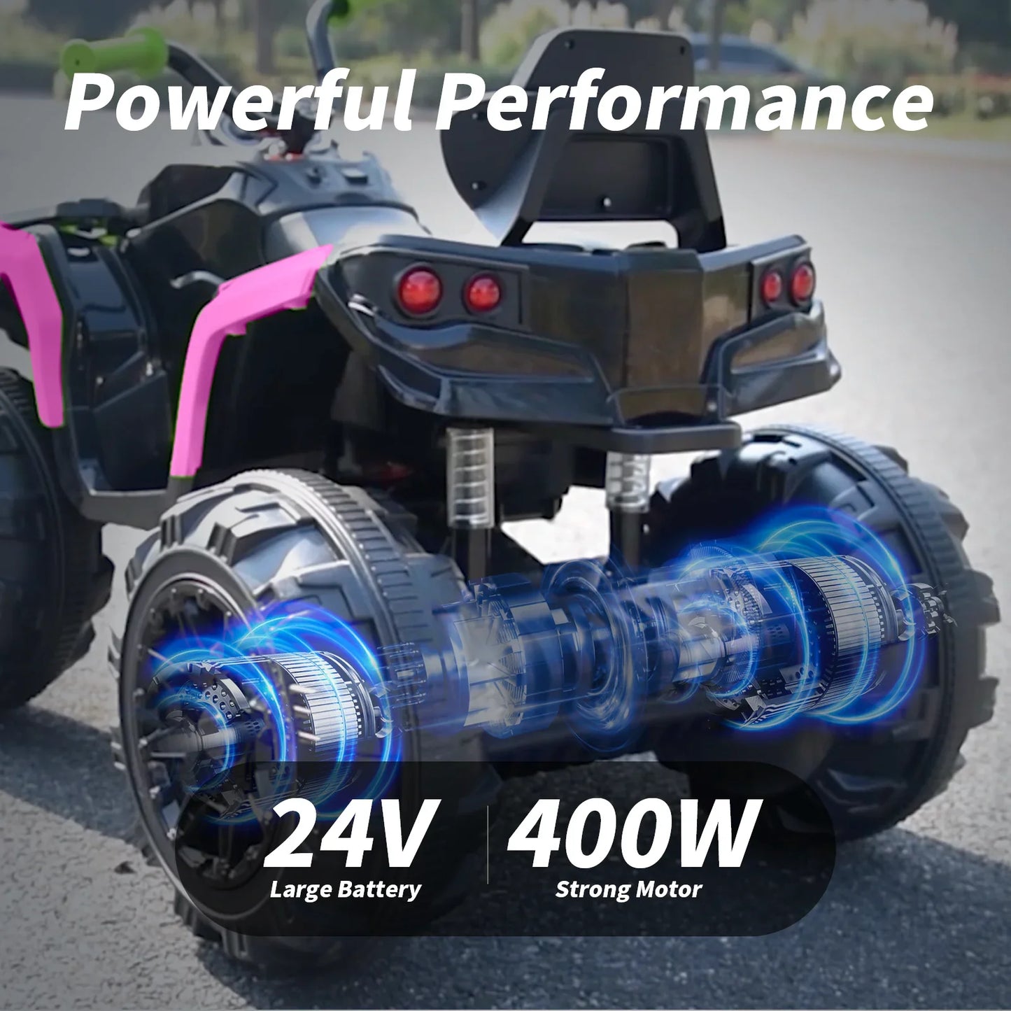 Hikiddo Kids ATV 4 Wheeler, 24V Kids Ride on Toy for Big Kid w/Bluetooth, 400W Motor - Pink