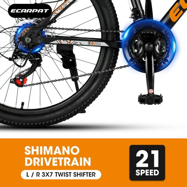 Kids Mountain Bike for Boys Girls, 24 inch Aluminum Mountain Bike with Shimano 21 Speed & Disc Brakes