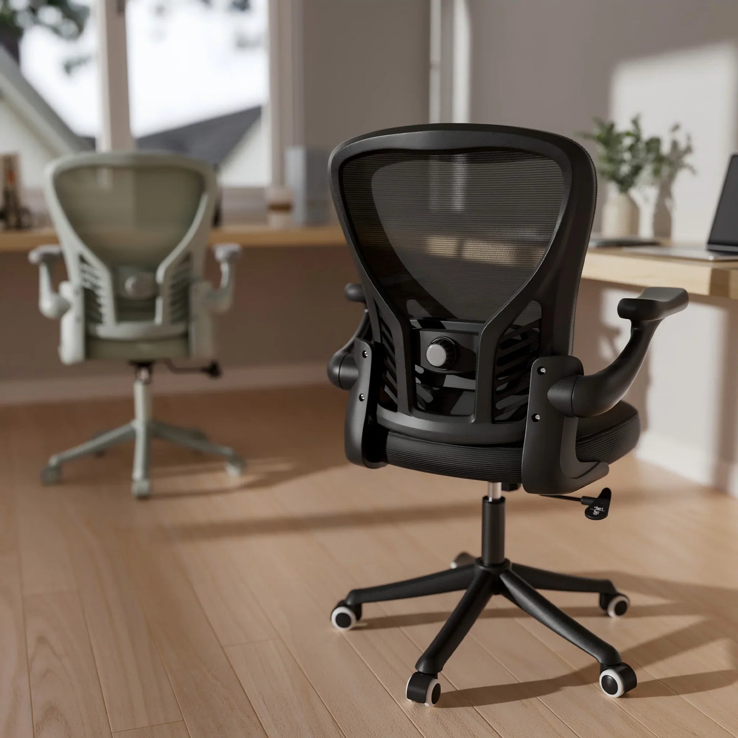 Ninecer Mesh Office Chair, Ergonomic Desk Chair with Flip-up Armrest, Swivel Computer Desk Chair for Adult, Black