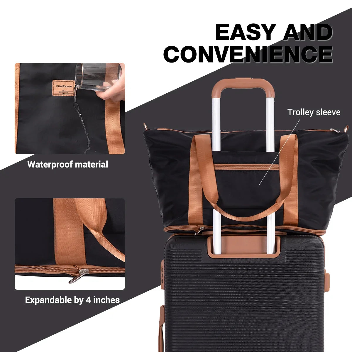 Carry on Luggage Set 3 Piece hardshell TSA Lock Spinner Wheels Suitcase with Travel Bag and Neck Pillow.(Black)