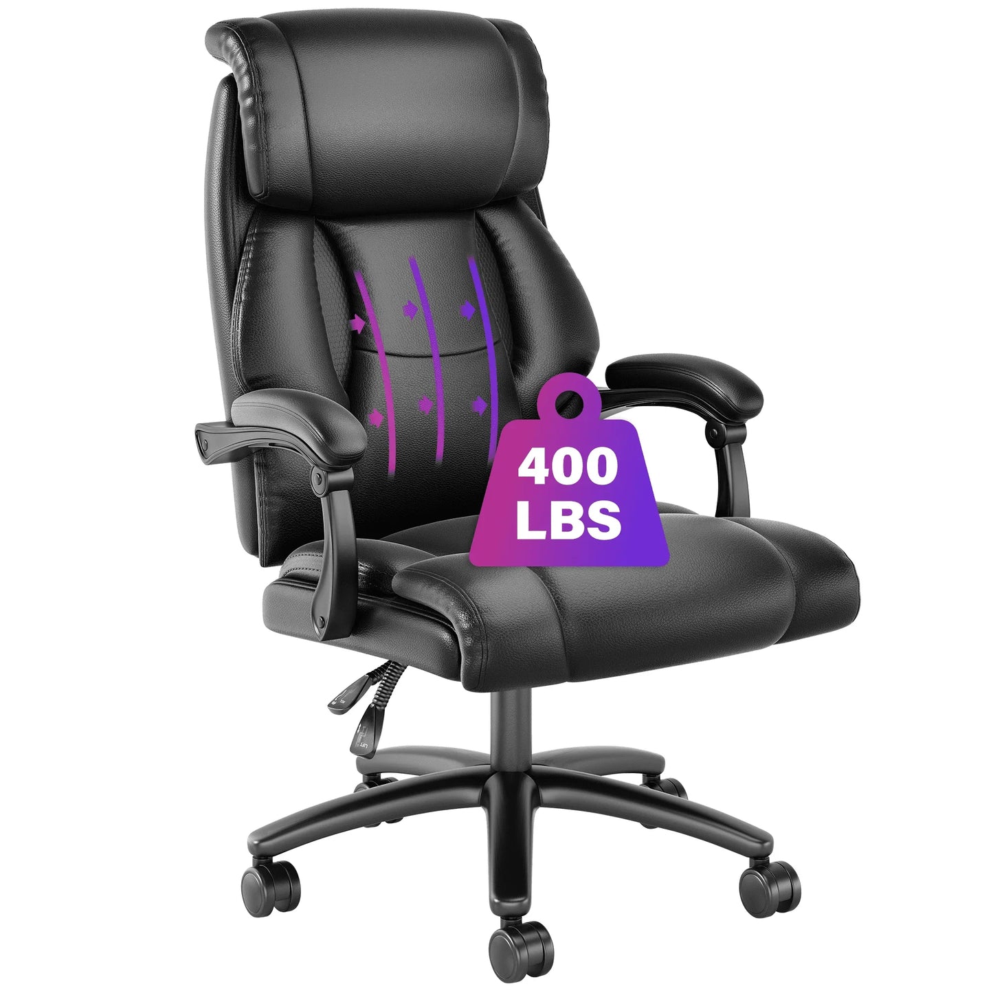HomeZeer Big and Tall Office Chair 400lbs, High Back Executive Reclining Office Chair, Swivel Leather Home Office Desk Chairs for Adults, Ergonomic Computer Chair, Black