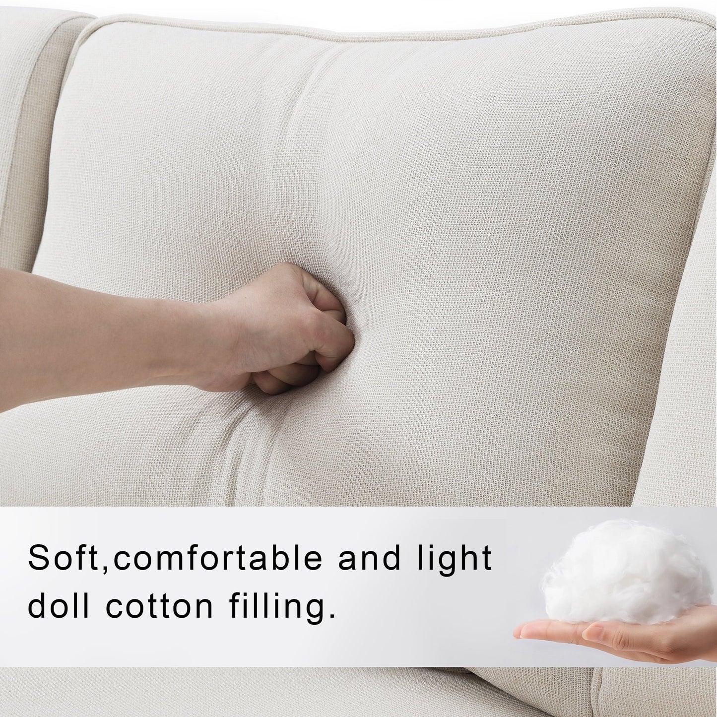 Churanty Sectional Sofa 4 Seater Couch with Armrest Pockets, Linen Upholstered Sofa with 4 Pillows for Living Room Apartment,