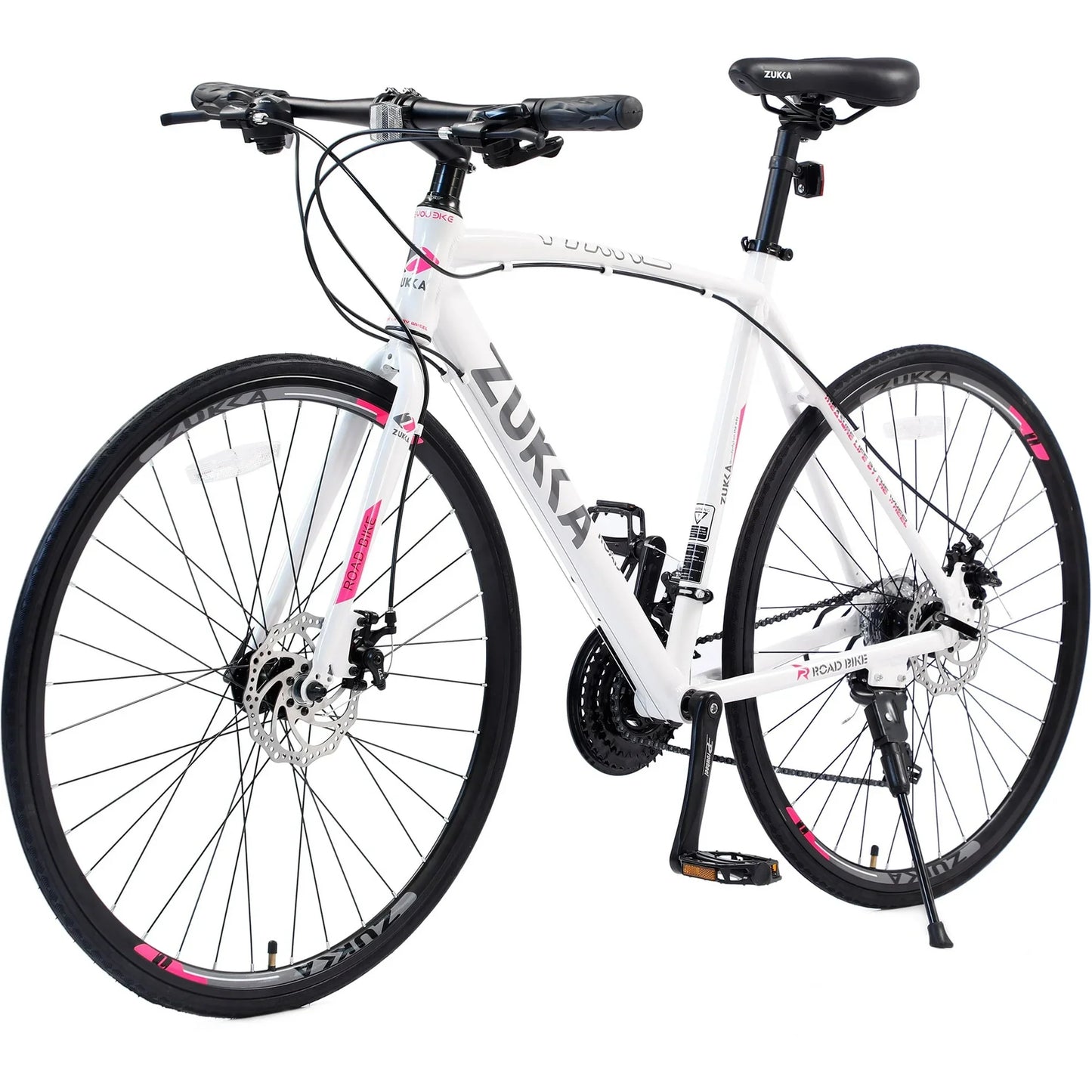 24 Speed Road Bike for Men Women, 700C Aluminum Flat Bar Road Bike with Disc Brakes, White