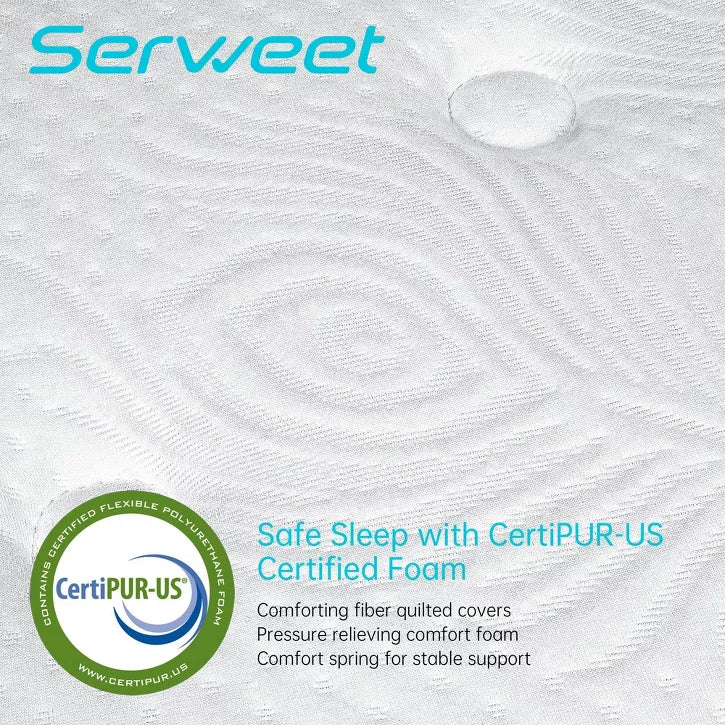 Serweet 12 inch Breathable Hybrid Mattress - Compatible with Platform Bed, Box Spring, or Slat Base
